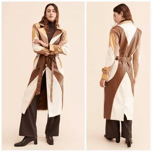 Colin LoCascio Francine Vegan Leather '70s Inspired Long Patched Trench Coat M